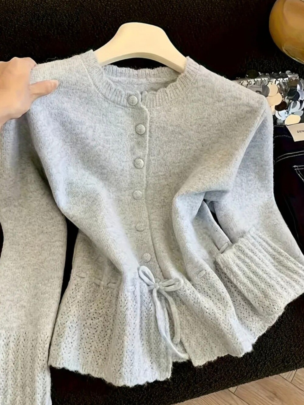 Gentle Ruffle Trim Round Neck Cardigan for Women, Spring/Autumn Niche Design
